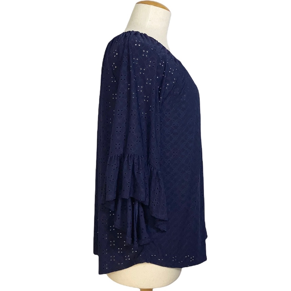 Melissa Paige Navy Eyelet Bell Sleeve Top 2X - Picture 4 of 8